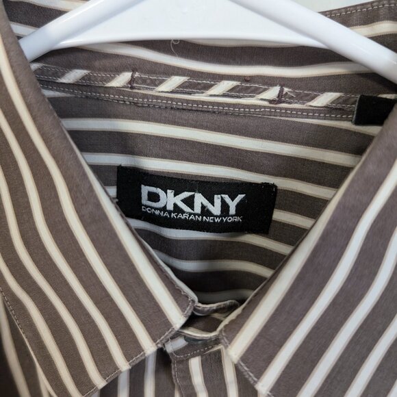 Brown and White Striped DKNY Dress Shirt - Picture 3 of 5